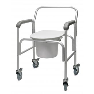 3-in-1 Aluminum Commode - Back Bar and Casters